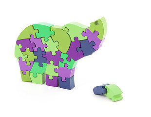 Image showing Colorful puzzle pieces in elephant shape