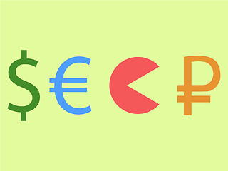 Image showing Dollar and euro eating rouble