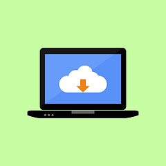 Image showing Flat style laptop with cloud downloading