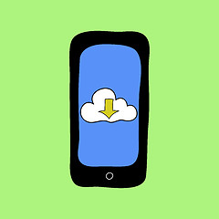 Image showing Doodle style phone with cloud downloading