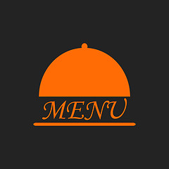 Image showing Menu text in orange cloche on black