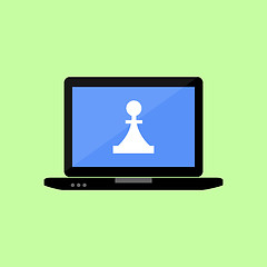 Image showing Flat style laptop with chess piece