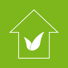 Image showing Eco house with leaves. White on green