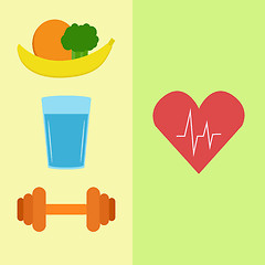 Image showing Healthy food, water and sport