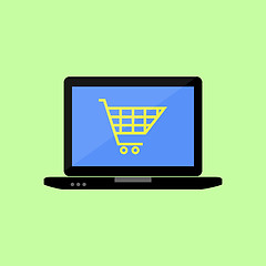 Image showing Flat style laptop with shopping cart