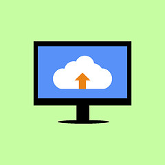 Image showing Flat style computer with cloud uploading