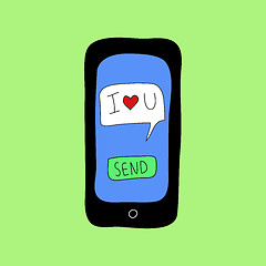 Image showing Doodle style phone with love message