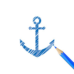 Image showing Anchor drawn with blue pencil