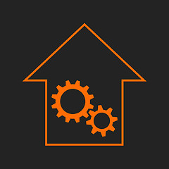 Image showing Black and orange house with gear wheels