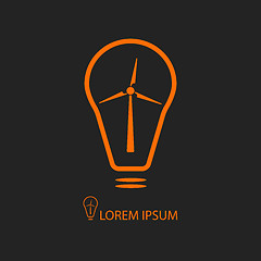 Image showing Orange bulb with wind turbine on black