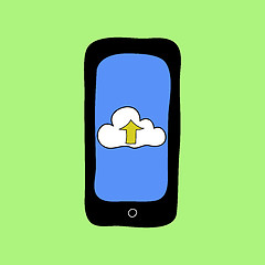 Image showing Doodle style phone with cloud uploading