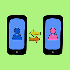 Image showing Doodle style phones with love talking