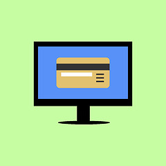 Image showing Flat style computer with bank card