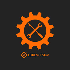 Image showing Orange gear wheel and tools as logo on black