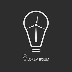 Image showing White bulb with wind turbine on dark grey