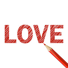 Image showing Love word drawn with red pencil