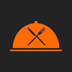 Image showing Restaurant icon with orange cloche and flatware