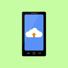 Image showing Flat style smart phone with cloud uploading