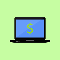 Image showing Flat style laptop with dollar