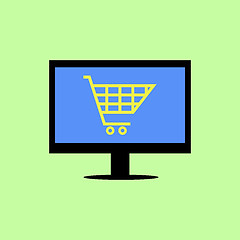 Image showing Flat style computer with shopping cart