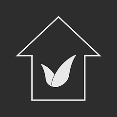 Image showing Eco house with leaves. White on dark grey