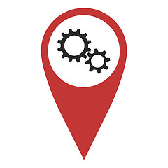 Image showing Red geo pin with gear wheels