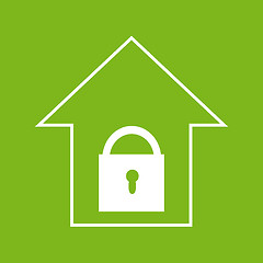 Image showing House with lock. White on green