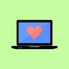 Image showing Flat style laptop with red heart