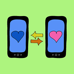 Image showing Doodle style phones with love talk