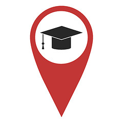 Image showing Red geo pin with graduation hat