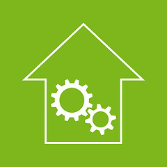 Image showing White and green house with gear wheels