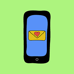 Image showing Doodle style phone with love sms