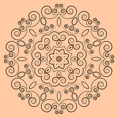 Image showing Round lacy brown pattern on beige background