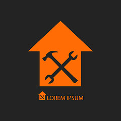 Image showing Orange house repair symbol on black