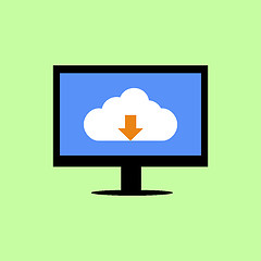 Image showing Flat style computer with cloud downloading