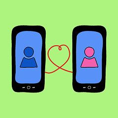 Image showing Doodle phones with love talk