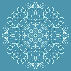 Image showing Round lacy vintage pattern on blue background