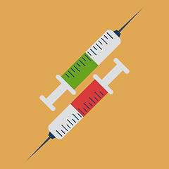 Image showing Two syringes in opposite directions