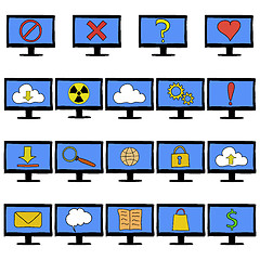 Image showing Set of computer monitors showing different functions