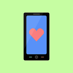 Image showing Flat style smart phone with heart