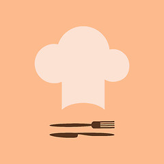 Image showing Chef hat and fork with knife