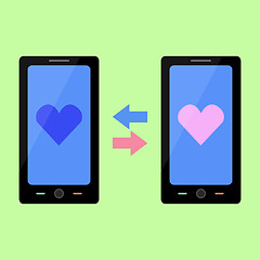 Image showing Flat style smart phone with love talk