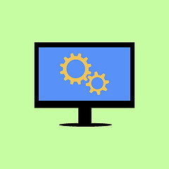 Image showing Flat style computer with gear wheels