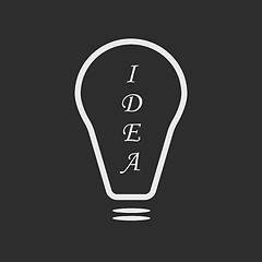 Image showing White bulb with idea text on dark grey background