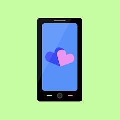 Image showing Flat style smart phone with hearts