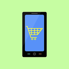 Image showing Flat style smart phone with shopping bag