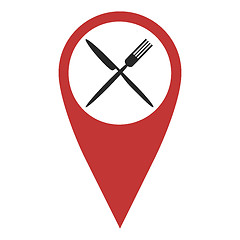 Image showing Red geo pin with fork and knife