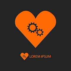 Image showing Orange heart with gear wheels on black