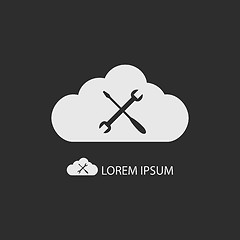 Image showing White cloud with settings sign on dark grey