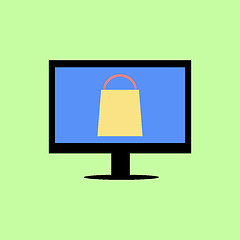 Image showing Flat style computer with shopping bag